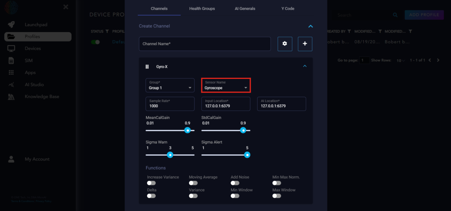 Channels Sensor Name